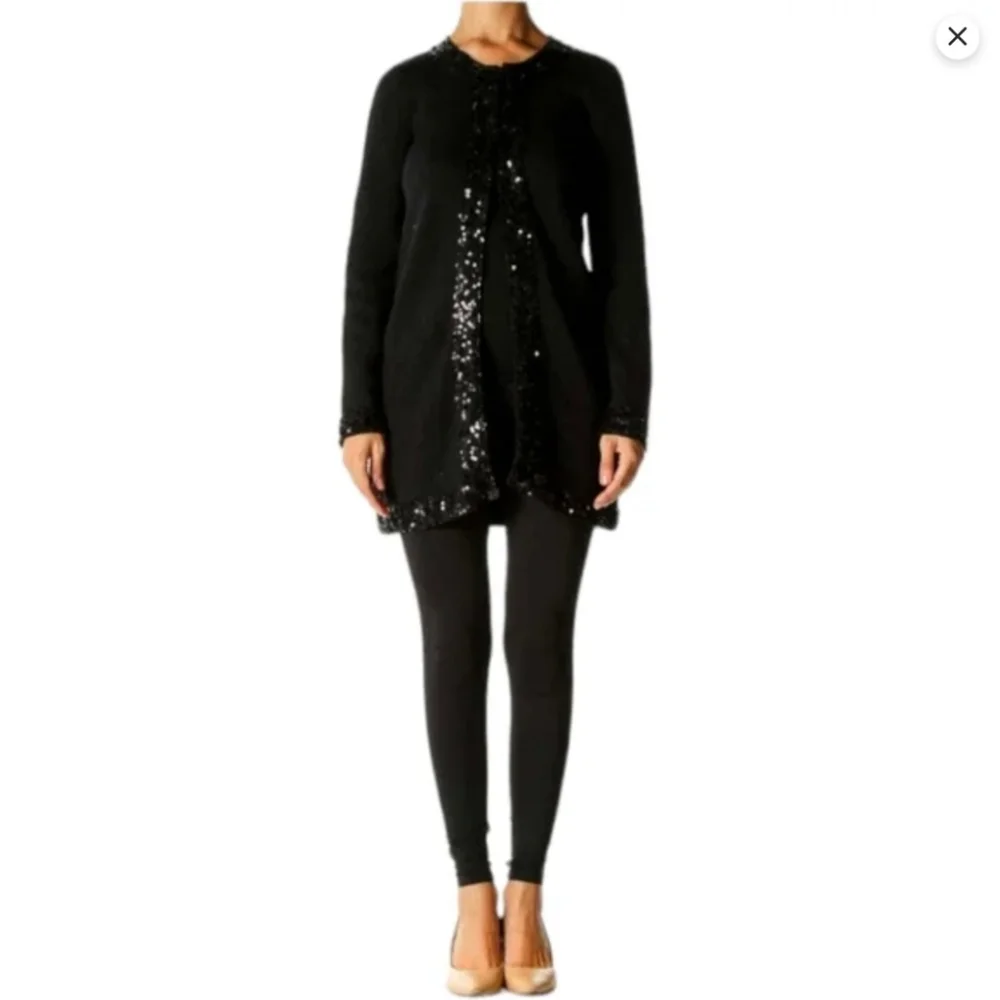 Dana Buchman Black Sequin Trimmed Open Cardigan Large NWOT - Picture 2 of 9